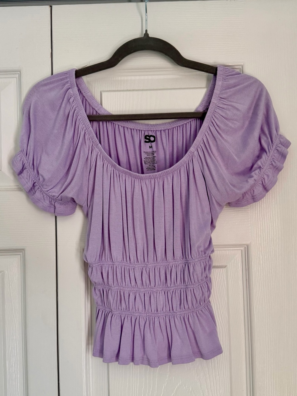 SO Lavender Elastic-Waist Peasant Blouse - Women's